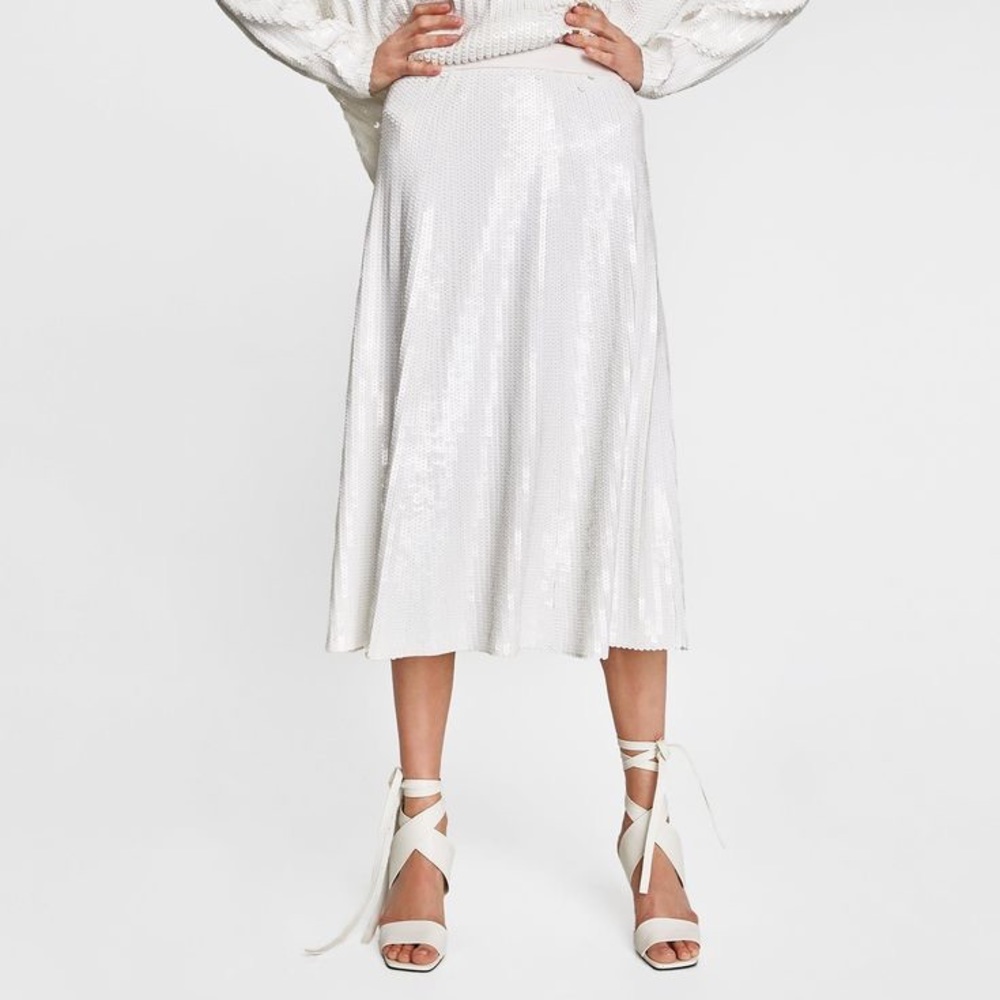 ZARA White Sequin Skirt